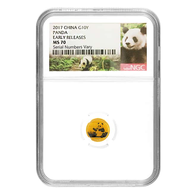 2017 1 Gram Chinese Gold Panda 10 Yuan NGC MS 70 Early Releases