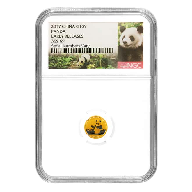 2017 1 Gram Chinese Gold Panda 10 Yuan NGC MS 69 Early Releases