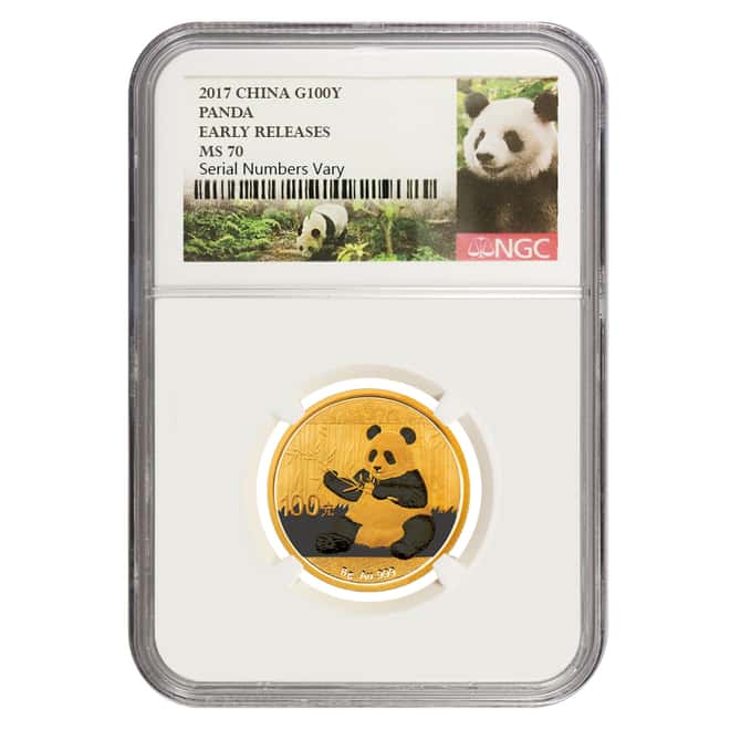 2017 8 Gram Chinese Gold Panda 100 Yuan NGC MS 70 Early Releases