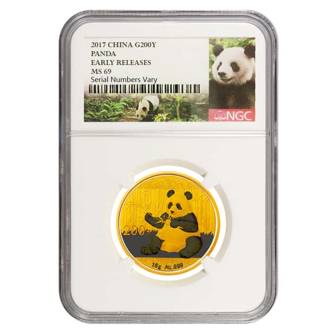 2017 15 Gram Chinese Gold Panda 200 Yuan NGC MS 69 Early Releases