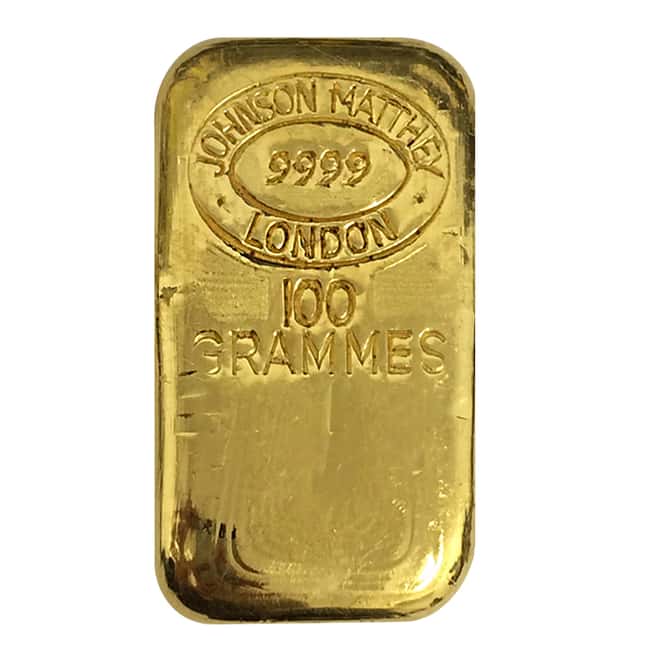 100 Gram Johnson Matthey London Hand Poured Gold Bar .9999 Fine
