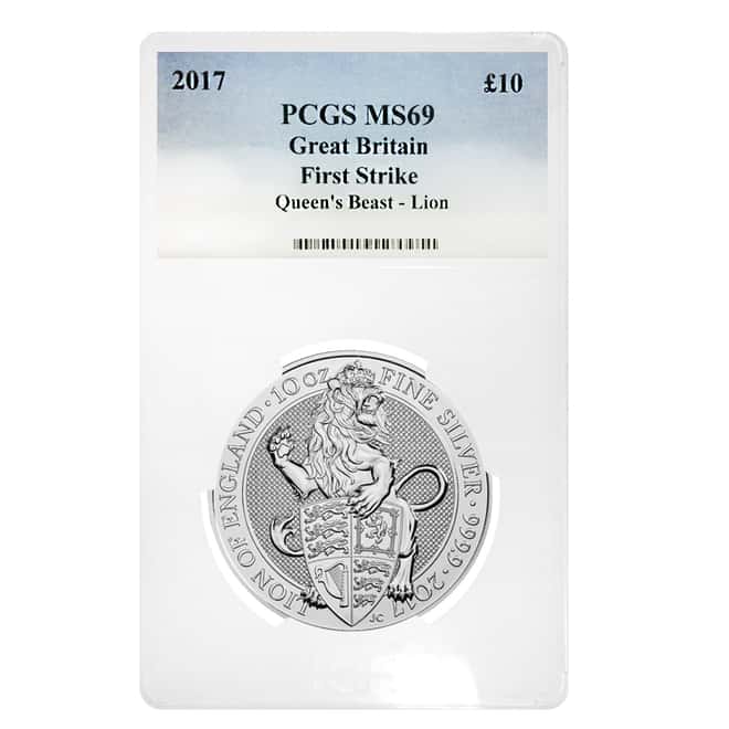 2017 Great Britain 10 oz Silver Queen's Beast (Lion) Coin PCGS MS 69 First Strike