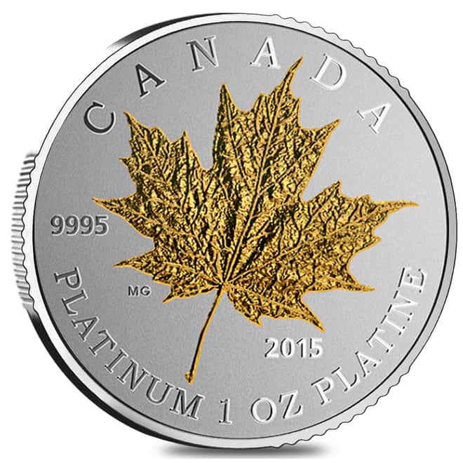 2015 1 oz Platinum Canadian Maple Leaf Forever $300 Proof (Gold Plated) Coin (w/Box & COA) 