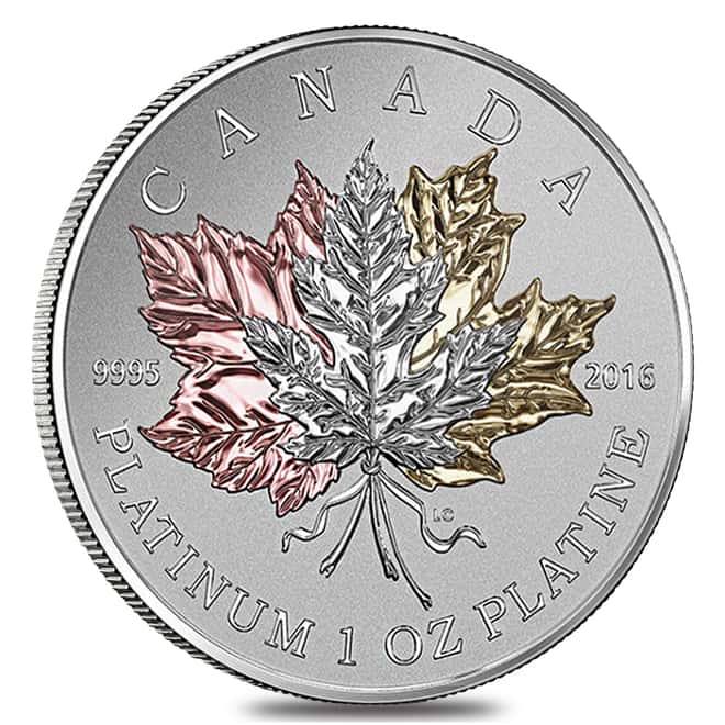 2016 1 oz Platinum Canadian Maple Leaf Forever $300 Proof (Gold Plated) Coin (w/Box & COA) 