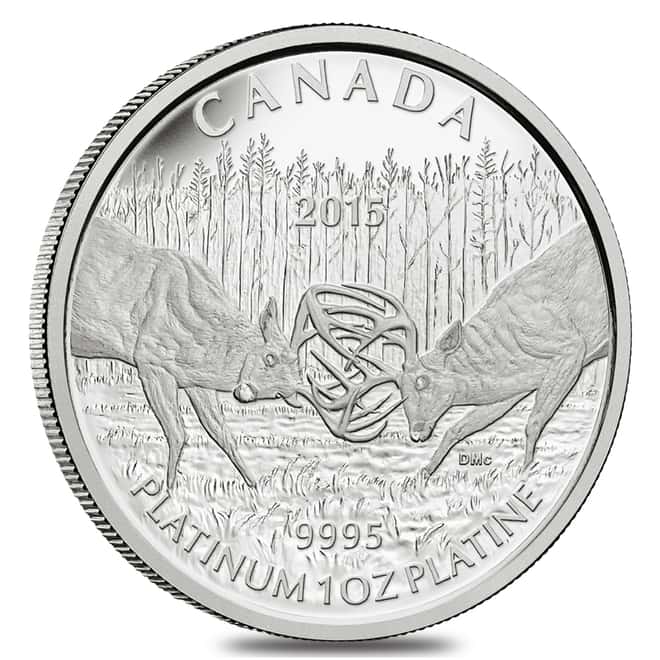 2015 1 oz Platinum Canadian White-Tailed Deer $300 Proof Coin (w/Box & COA)
