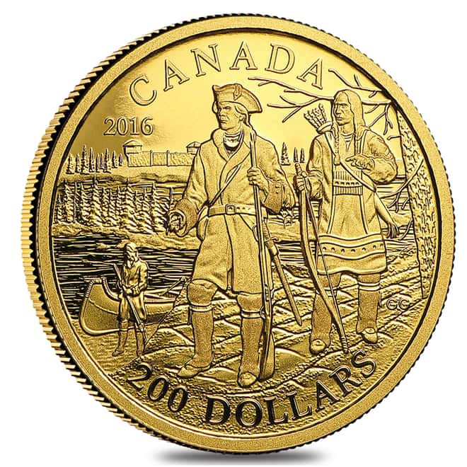 2016 1/2 oz $200 Canadian Explorers Pierre Gaultier Proof Gold Coin .9999 Fine (w/Box & COA)