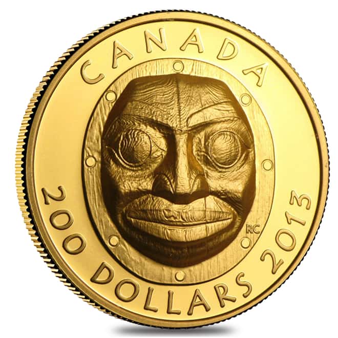 2013 1.07 oz $200 Canadian Grandmother Moon Mask Proof Gold Coin .99999 Fine (w/Box & COA)