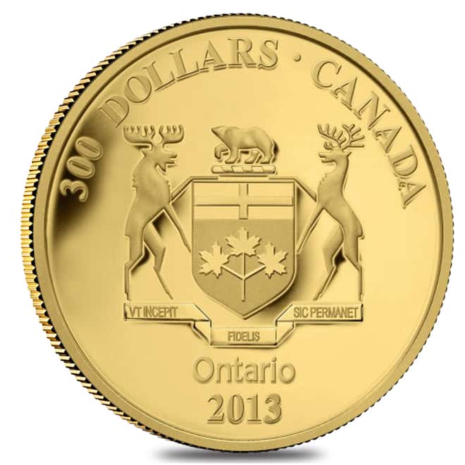 2013 Canada $300 Ontario Coat of Arms 60 gram 14 Karat Proof Gold Coin (w/Box & COA)