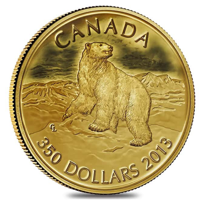 2013 1.125 oz $350 Canadian Iconic Polar Bear Proof Gold Coin .99999 Fine (w/Box & COA)