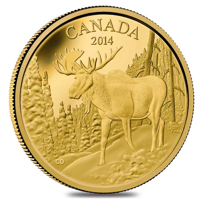 2014 1.125 oz $350 Canadian Majestic Moose Proof Gold Coin .99999 Fine (w/Box & COA) 