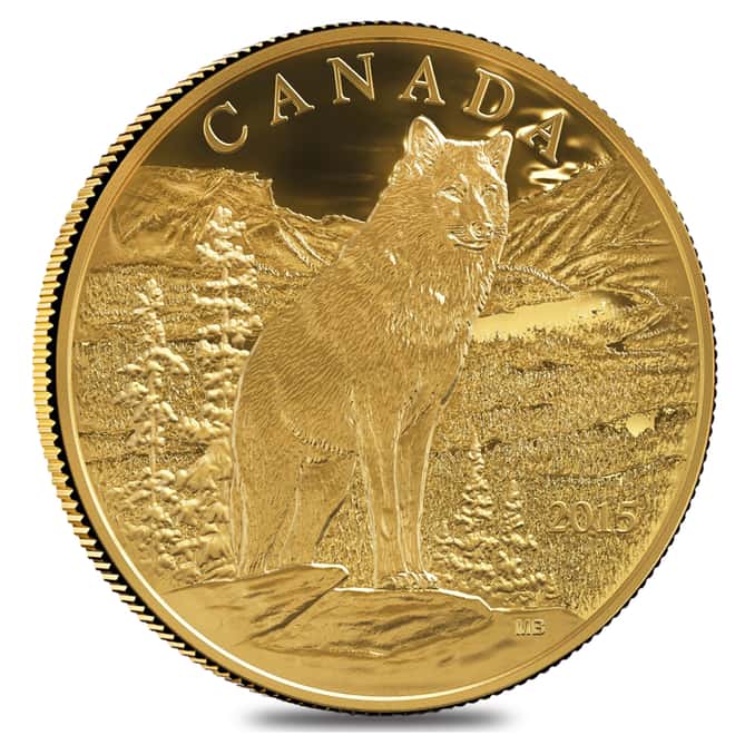 2015 1.125 oz $350 Canadian Imposing Alpha Wolf Proof Gold Coin .99999 Fine (w/Box & COA)