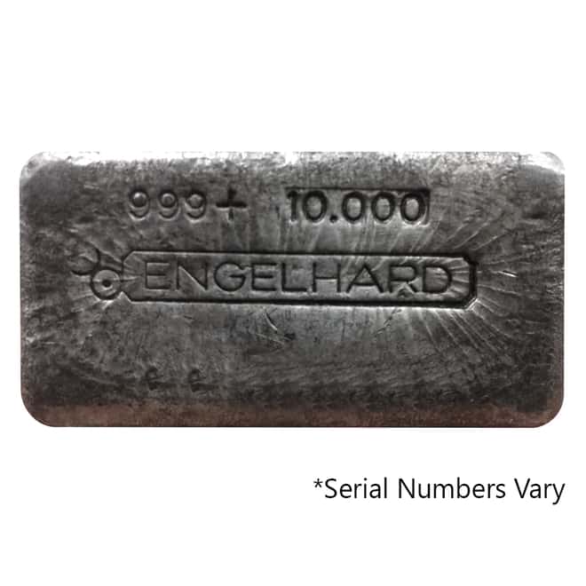 10 oz Silver Bar - Engelhard .999+ Fine (Poured/Loaf-Style, Bull Logo)