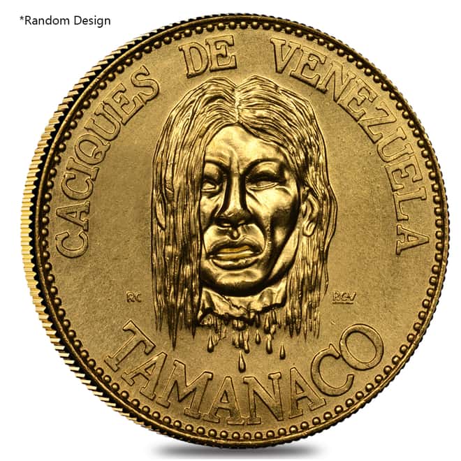 1955 Venezuela 60 Bolivares Indian Chiefs Gold Coin AGW .6424 oz Avg Circ (Random Design)