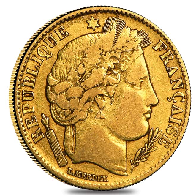 10 Francs France Early Head Ceres Gold Coin Avg Circ AGW .0933 oz (Random Year, 1850-1851)