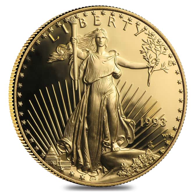 1993 W/P 1.85 oz Proof Gold American Eagle 4-coin Set (w/Box & COA)