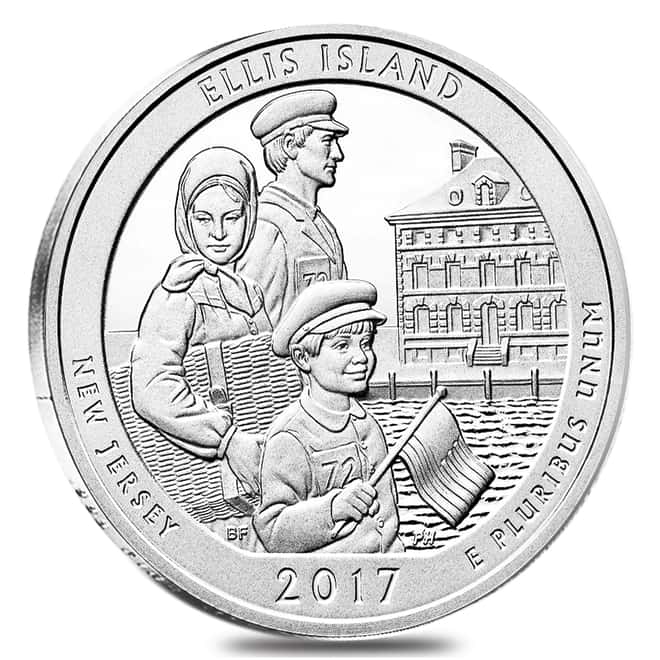 2017 5 oz Silver America the Beautiful ATB New Jersey Ellis Island (Statue of Liberty National Monument) Coin 