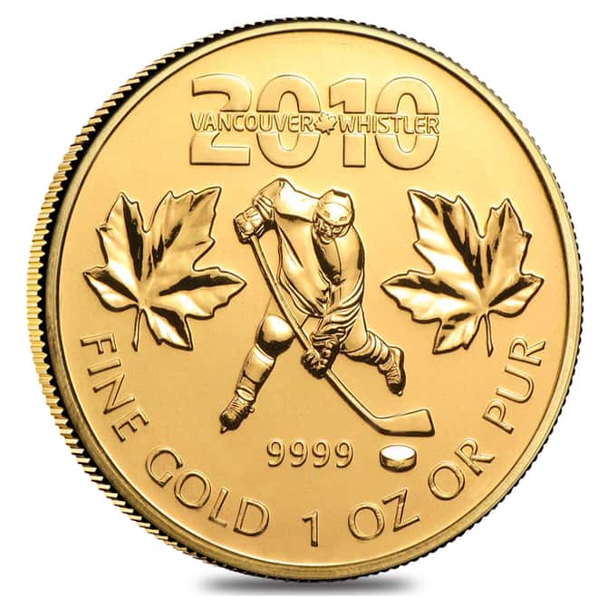 2010 1 oz $50 Vancouver Olympics Canadian Gold Maple Leaf BU .9999 Fine 
