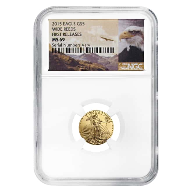 2015 1/10 oz $5 Gold American Eagle NGC MS 69 First Releases Wide Reeds