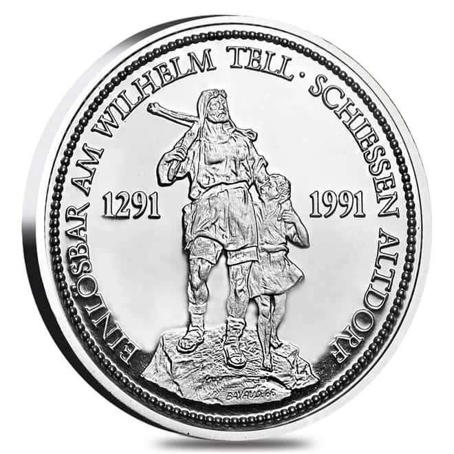 1 oz Platinum Swiss William Tell Shooting Thaler Proof/BU Coin (Random Year)