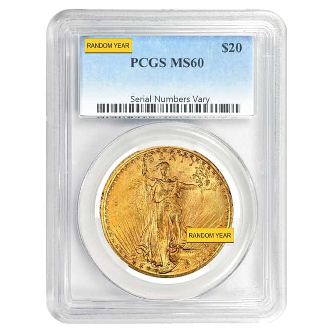 $20 Gold Double Eagle Saint Gaudens PCGS MS 60 (Random Year)