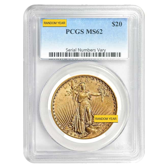 $20 Gold Double Eagle Saint Gaudens PCGS MS 62 (Random Year)