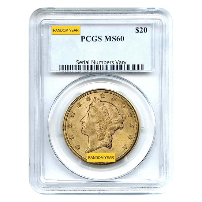 $20 Gold Double Eagle Liberty Head PCGS MS 60 (Random Year)