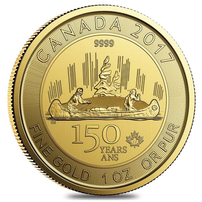 2017 1 oz Canadian Gold 150th Annv. Special Edition Voyageur $150 Coin BU (In Assay)