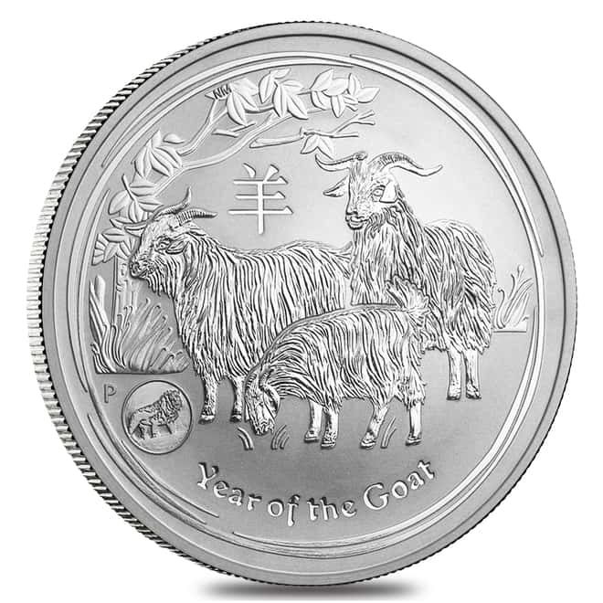 2015 1 oz Silver Australian Lunar Year of the Goat Lion Privy BU Australian Perth Mint In Cap