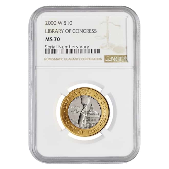 2000 W Gold/Platinum $10 Commemorative Library of Congress NGC MS 70