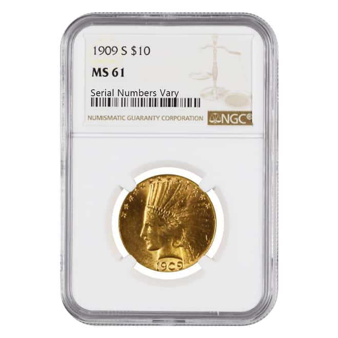 1909 S $10 Indian Head Gold Eagle Coin NGC MS 61