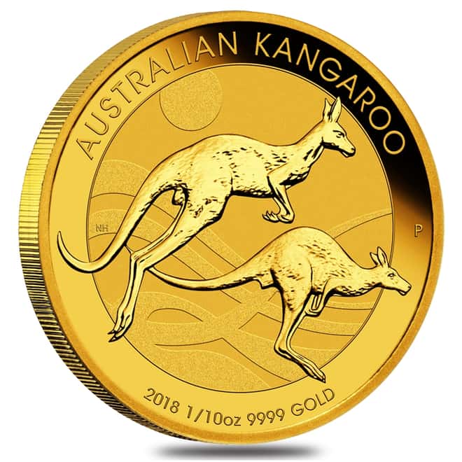 2018 1/10 oz Australian Gold Kangaroo Perth Mint Coin .9999 Fine BU In Cap