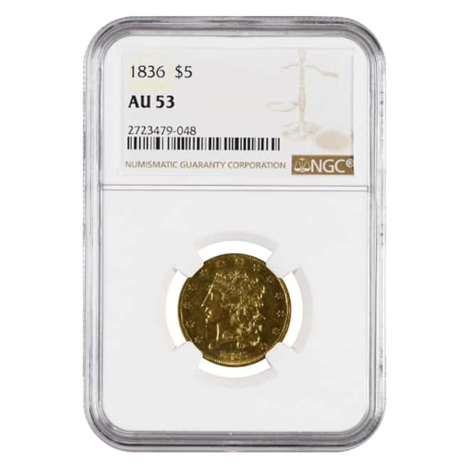 1836 $5 Classic Head Half Eagle Gold Coin NGC AU 53