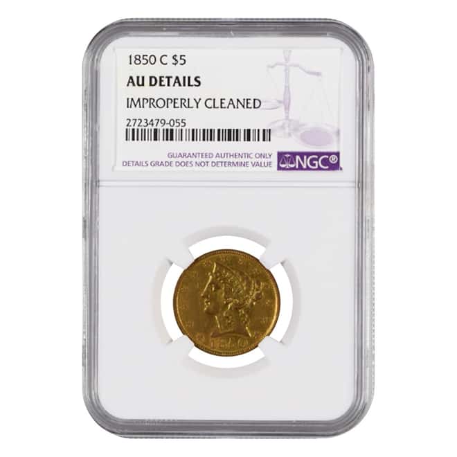 1850 C $5 Liberty Head Half Eagle Gold Coin NGC AU Details