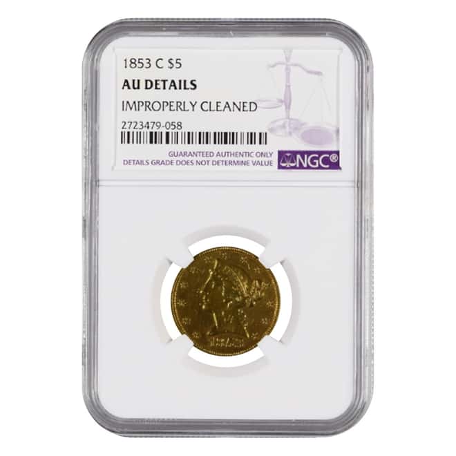 1853 C $5 Liberty Head Half Eagle Gold Coin NGC AU Details
