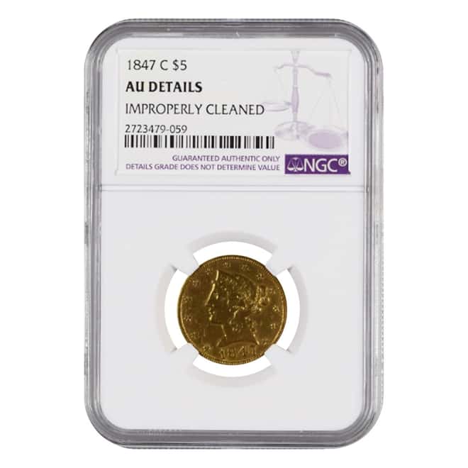 1847 C $5 Liberty Head Half Eagle Gold Coin NGC AU Details
