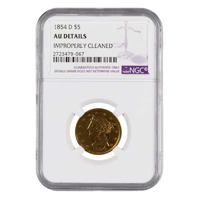 1854 D $5 Liberty Head Half Eagle Gold Coin NGC AU Details