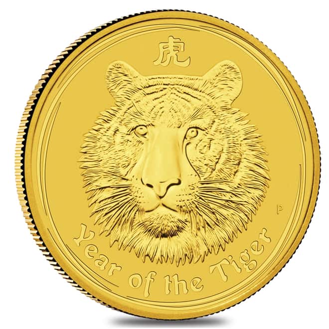 2010 1 oz Gold Lunar Year of The Tiger BU Australia Perth Mint In Cap