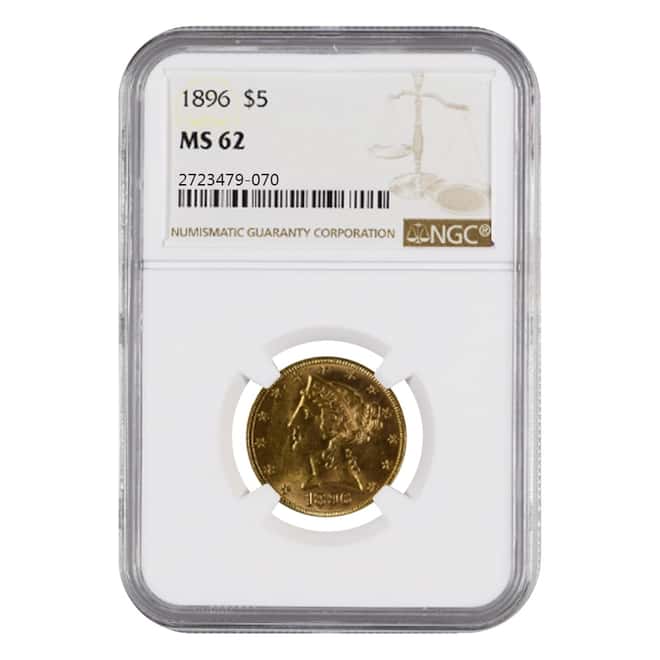 1896 $5 Liberty Head Half Eagle Gold Coin NGC MS 62