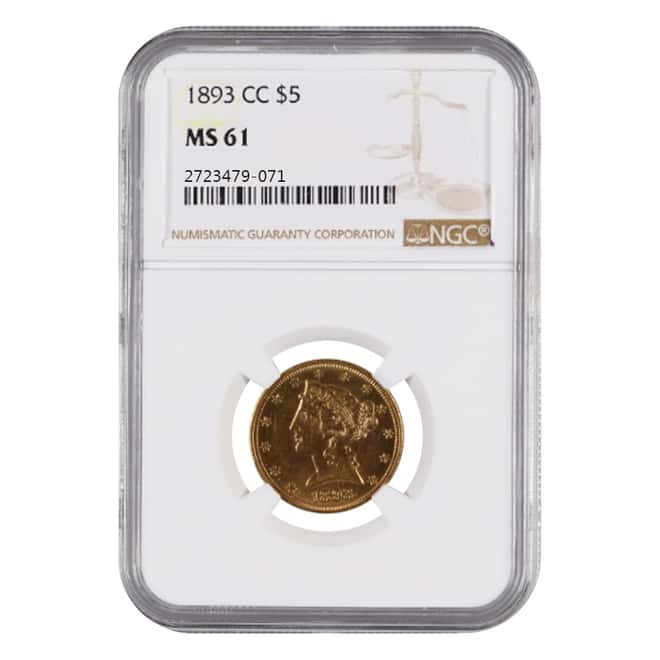 1893 CC $5 Liberty Head Half Eagle Gold Coin NGC MS 61