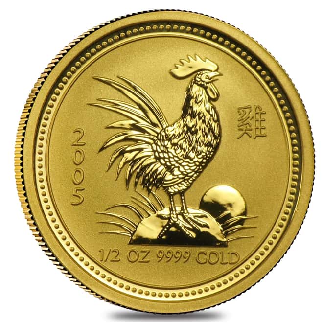 2005 1/2 oz Gold Lunar Year of The Rooster BU Australia Perth Mint In Cap