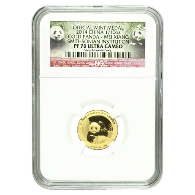 2014 1/10 oz China Smithsonian Proof Gold Panda Mei Xiang Medal NGC PF 70 UCAM (w/Box & COA)