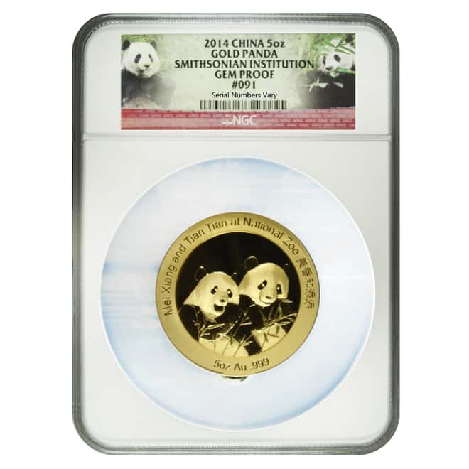 2014 5 oz China Smithsonian Proof Gold Panda Medal NGC Gem Proof (w/Box & COA) 