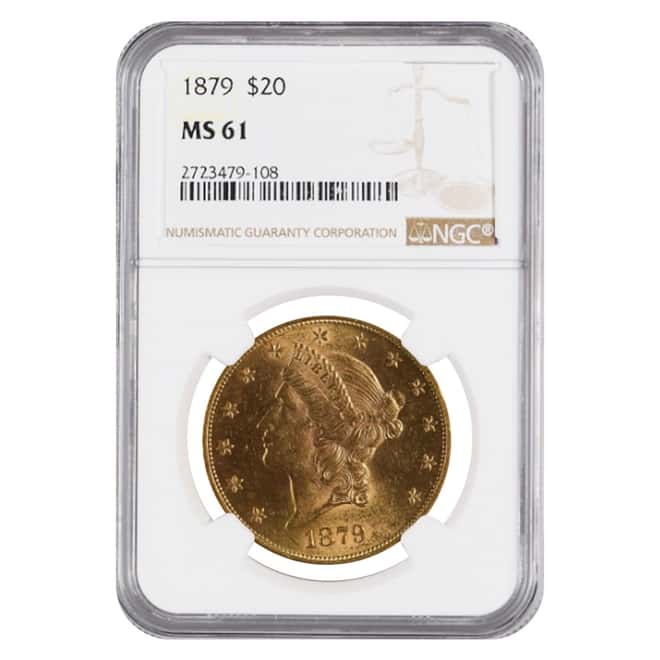 1879 $20 Liberty Head Double Eagle Gold Coin NGC MS 61