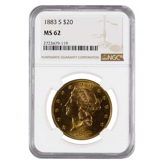 1883 S $20 Liberty Head Double Eagle Gold Coin NGC MS 62
