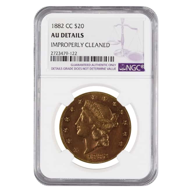 1882 CC $20 Liberty Head Double Eagle Gold Coin NGC AU Details