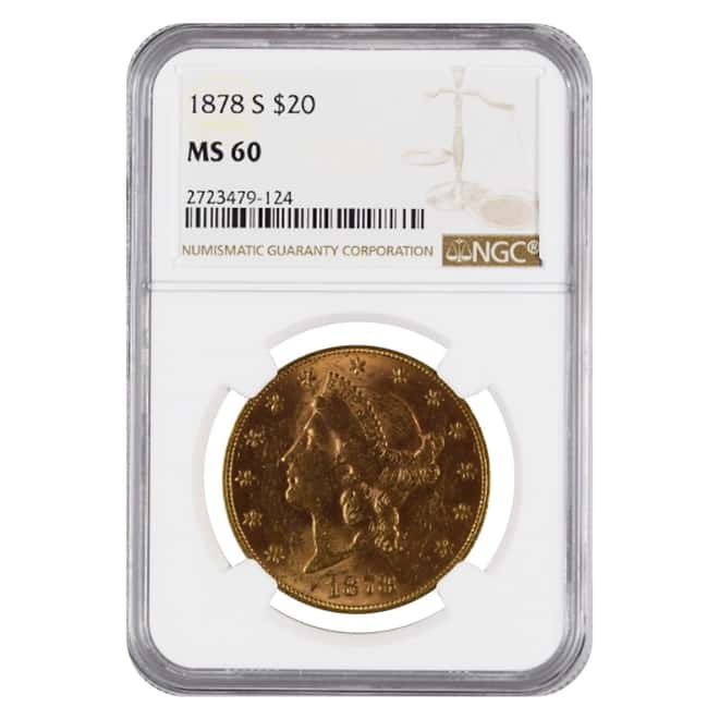 1878 S $20 Liberty Head Double Eagle Gold Coin NGC MS 60
