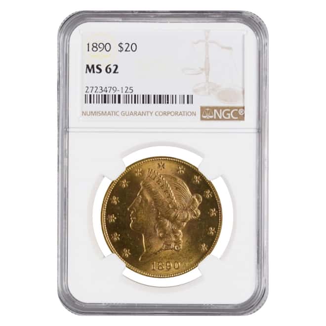1890 $20 Liberty Head Double Eagle Gold Coin NGC MS 62