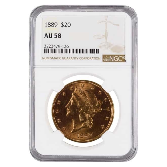 1889 $20 Liberty Head Double Eagle Gold Coin NGC AU 58