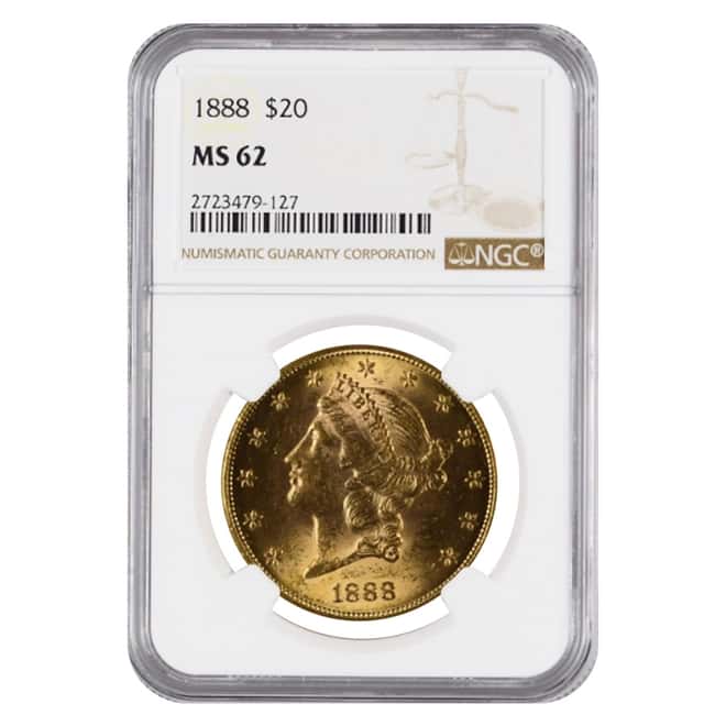 1888 $20 Liberty Head Double Eagle Gold Coin NGC MS 62