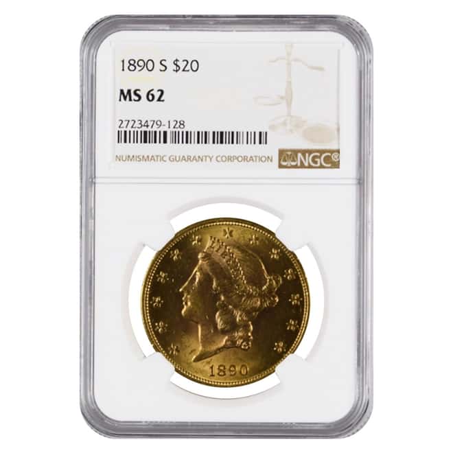 1890 S $20 Liberty Head Double Eagle Gold Coin NGC MS 62
